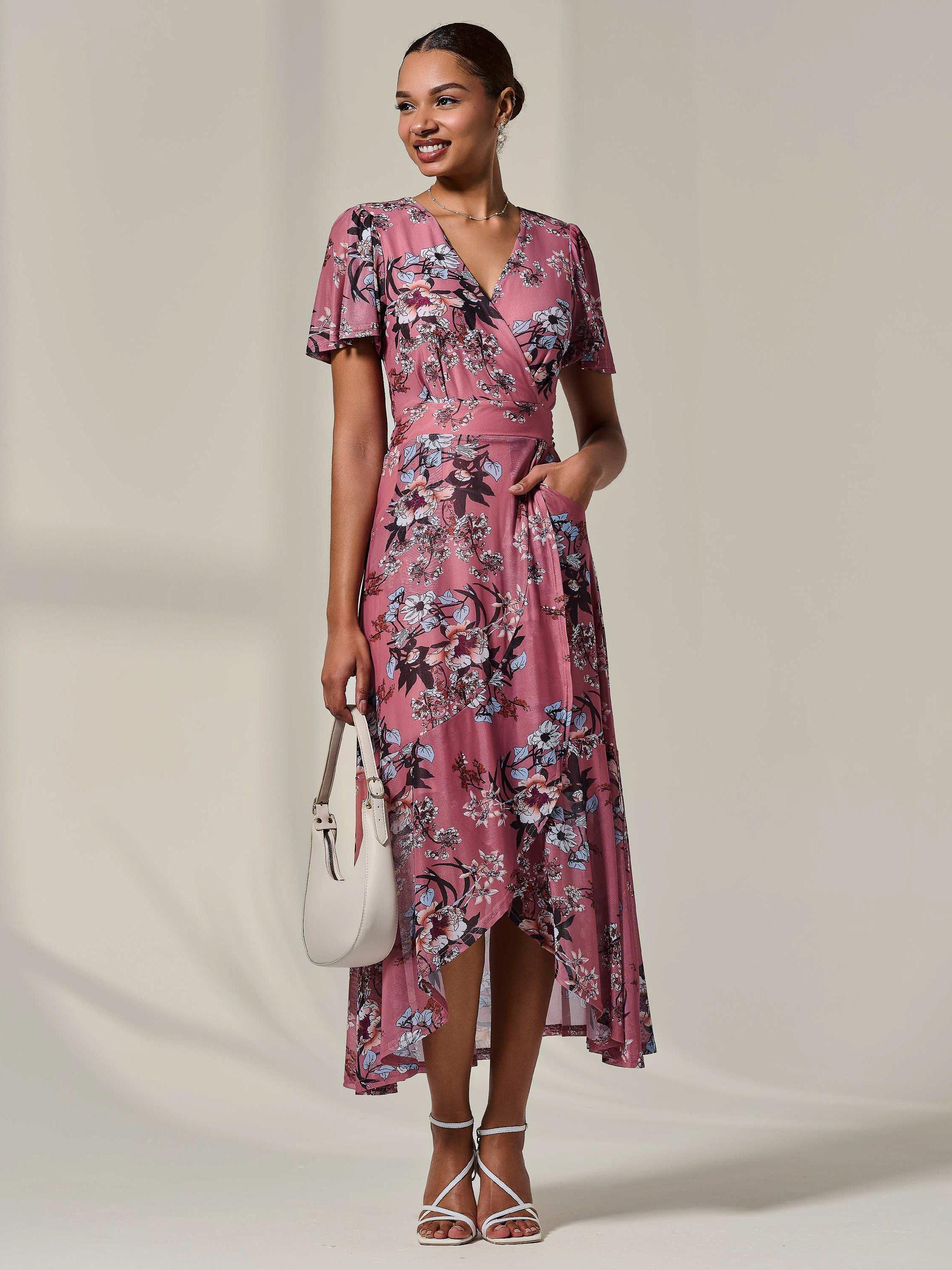 Product image 6 of 7, which shows Jolie Moi Frill Hem Maxi Dress, Pink/Multi, 8