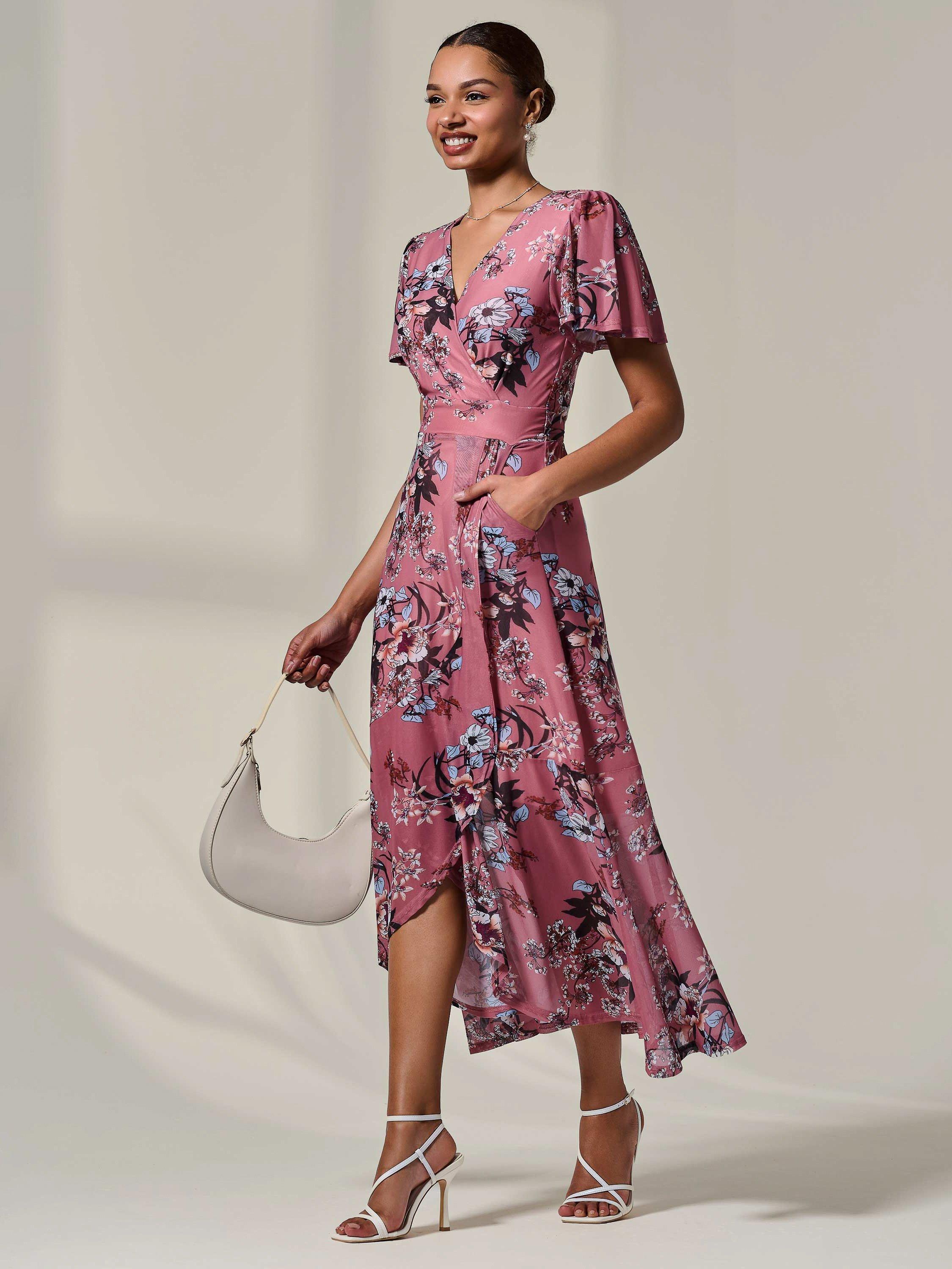 Product image 7 of 7, which shows Jolie Moi Frill Hem Maxi Dress, Pink/Multi, 8