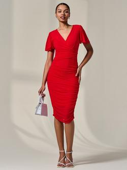 Jolie Moi Ruched Bodycon Dress, Red