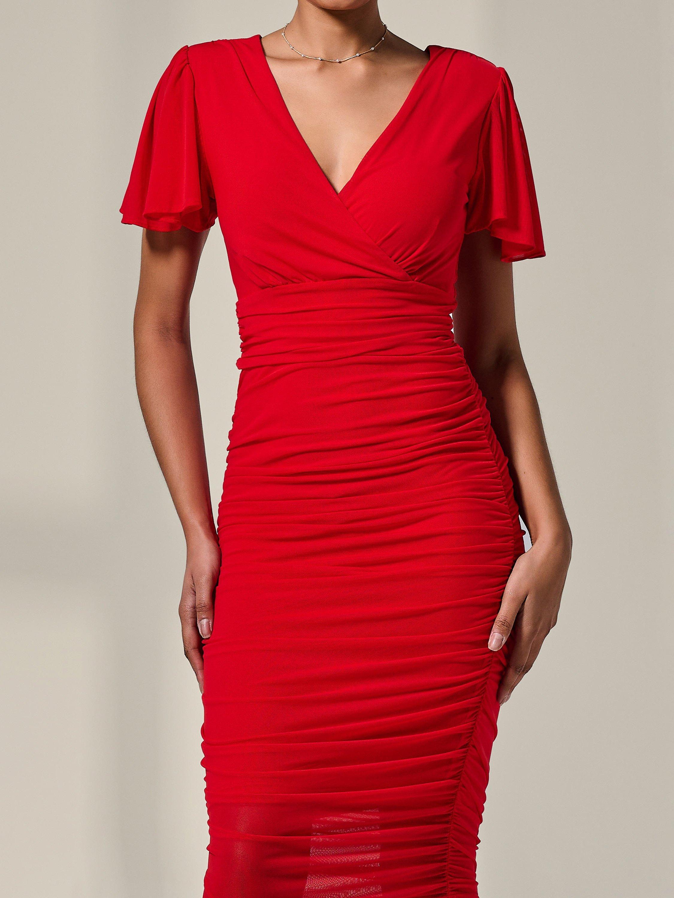 Product image 4 of 11, which shows Jolie Moi Ruched Bodycon Dress, Red, 8