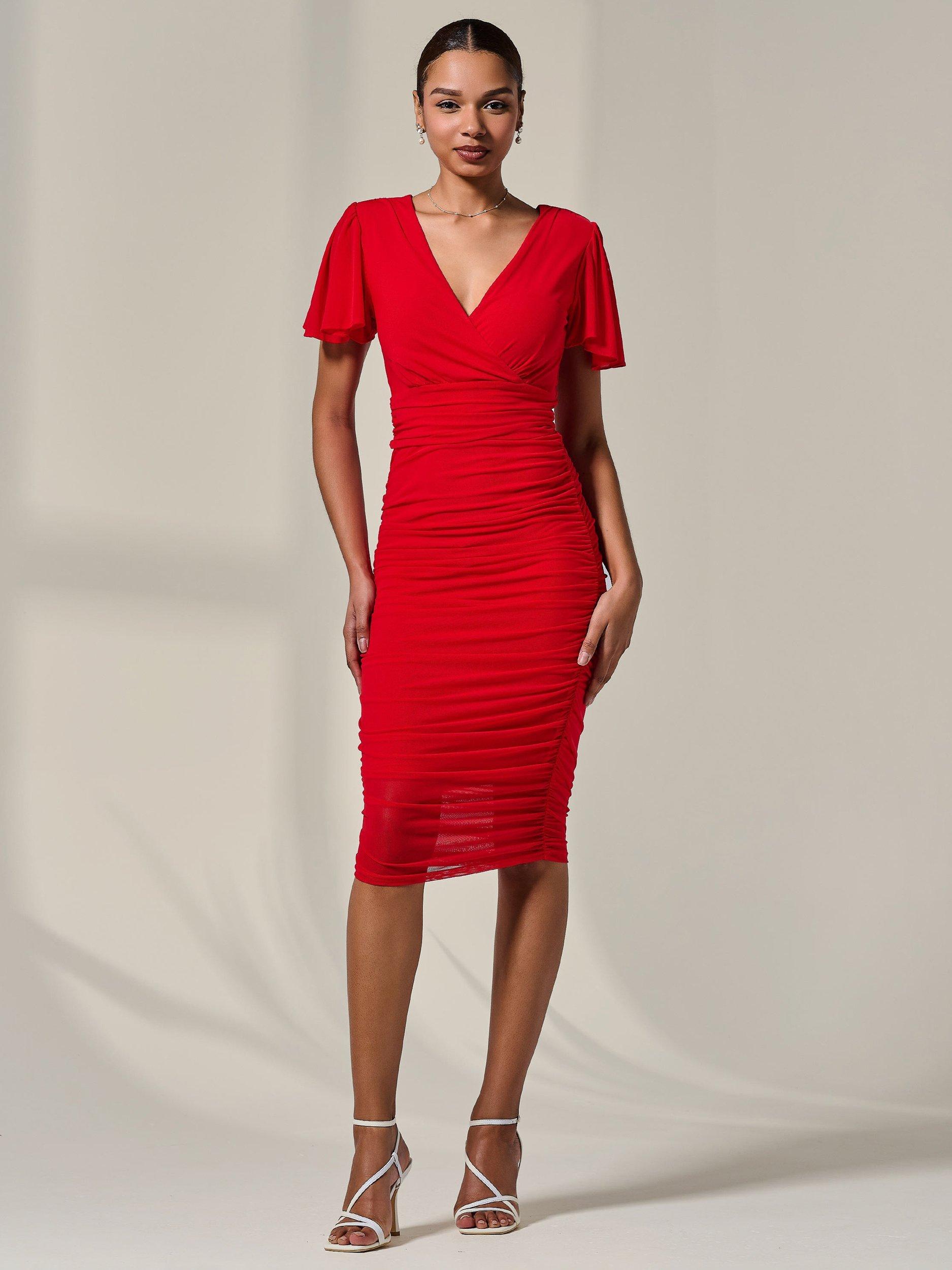 Product image 5 of 11, which shows Jolie Moi Ruched Bodycon Dress, Red, 8