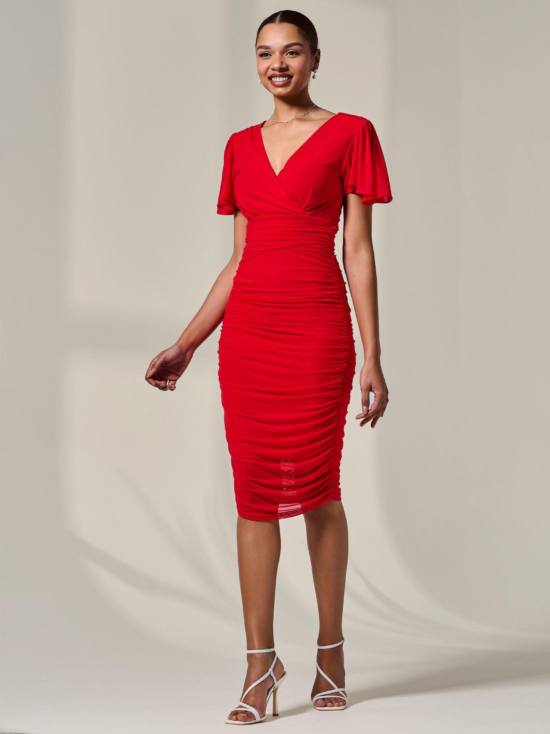 Product image 7 of 11, which shows Jolie Moi Ruched Bodycon Dress, Red, 8