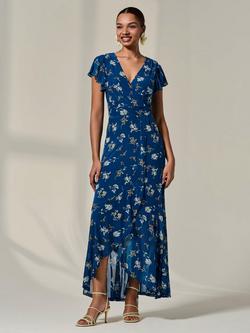 Jolie Moi Ruffle Hem Maxi Dres, Teal/Multi