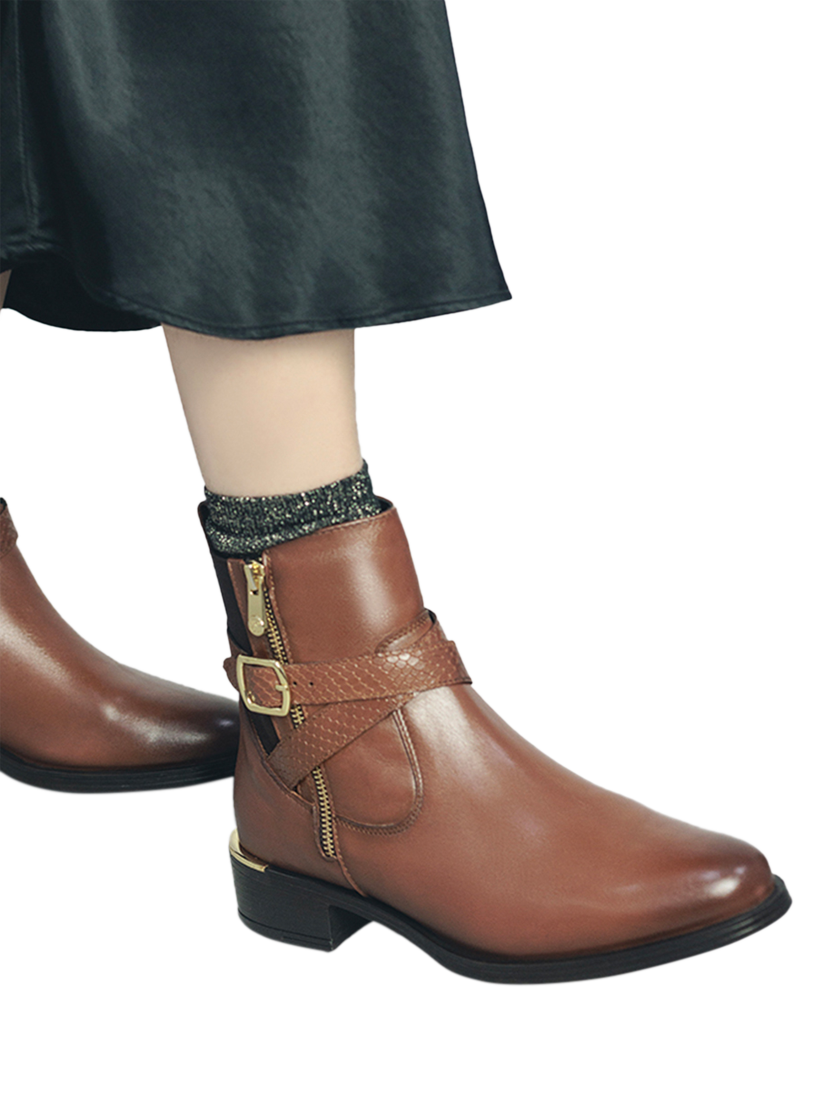 Product image 2 of 5, which shows Moda in Pelle Oloron Leather Ankle Boots, Tan, 3
