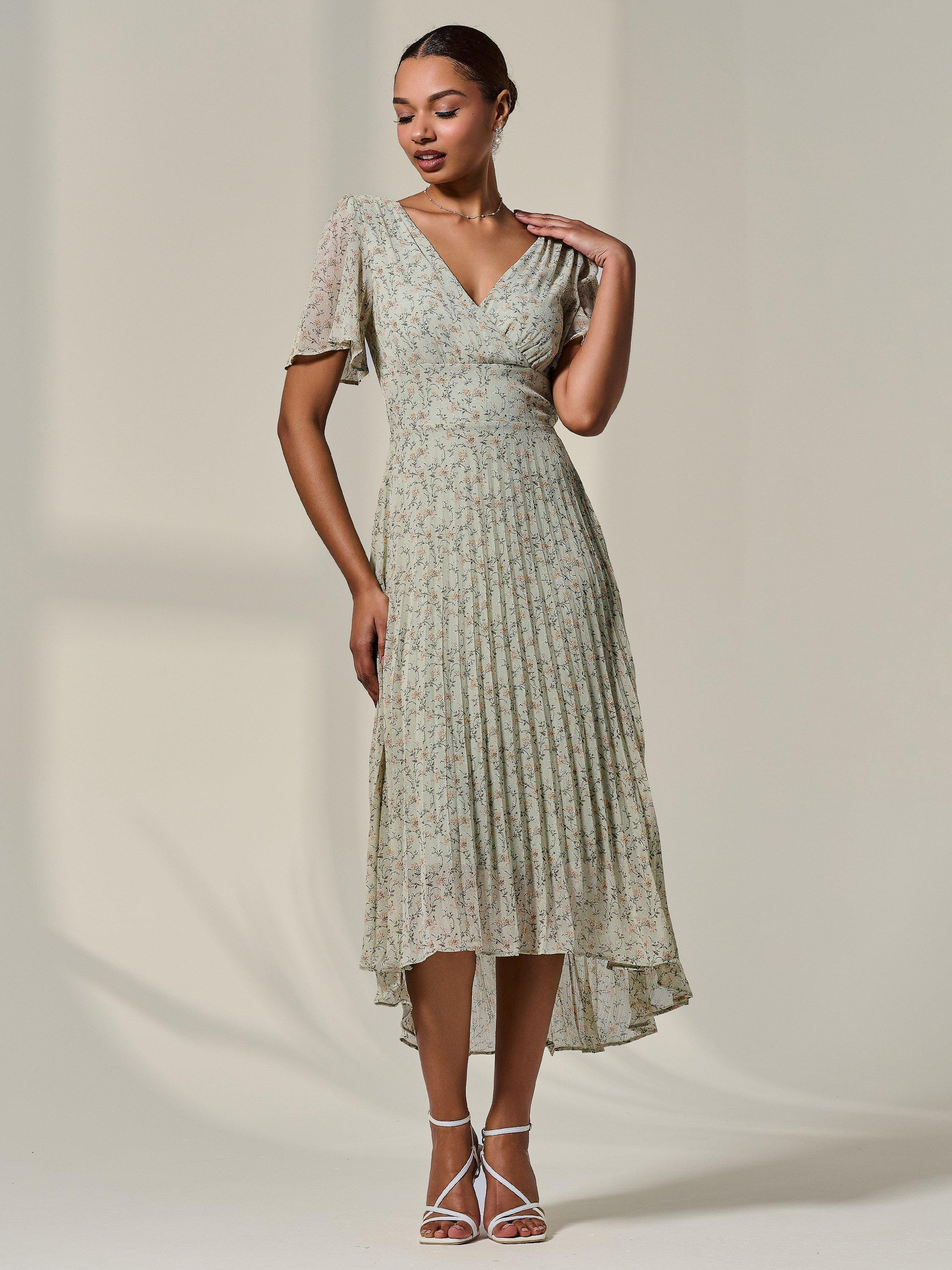 Product image 1 of 7, which shows Jolie Moi Dip Hem Maxi Dress, Green/Multi, 8