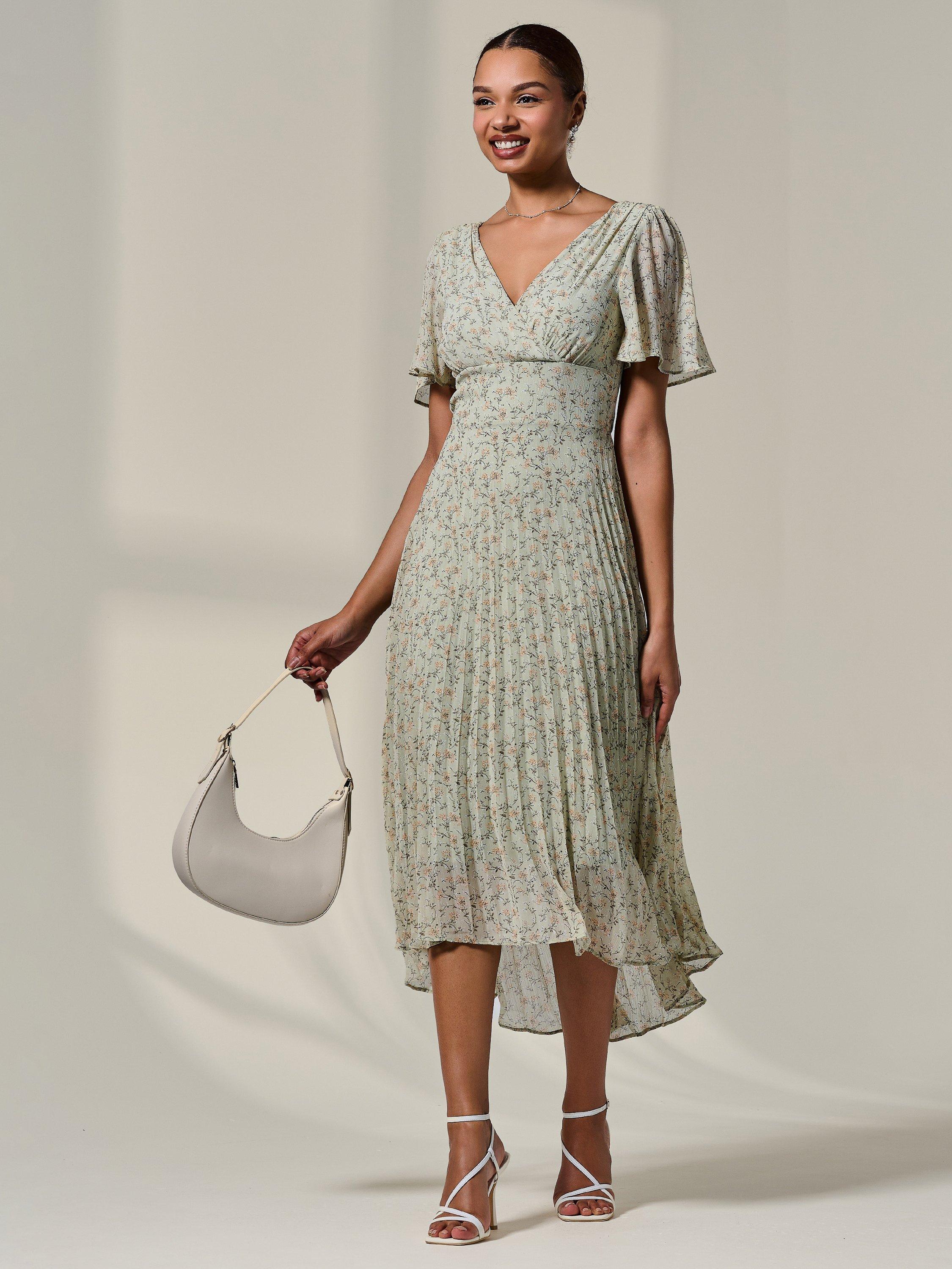 Product image 5 of 7, which shows Jolie Moi Dip Hem Maxi Dress, Green/Multi, 8