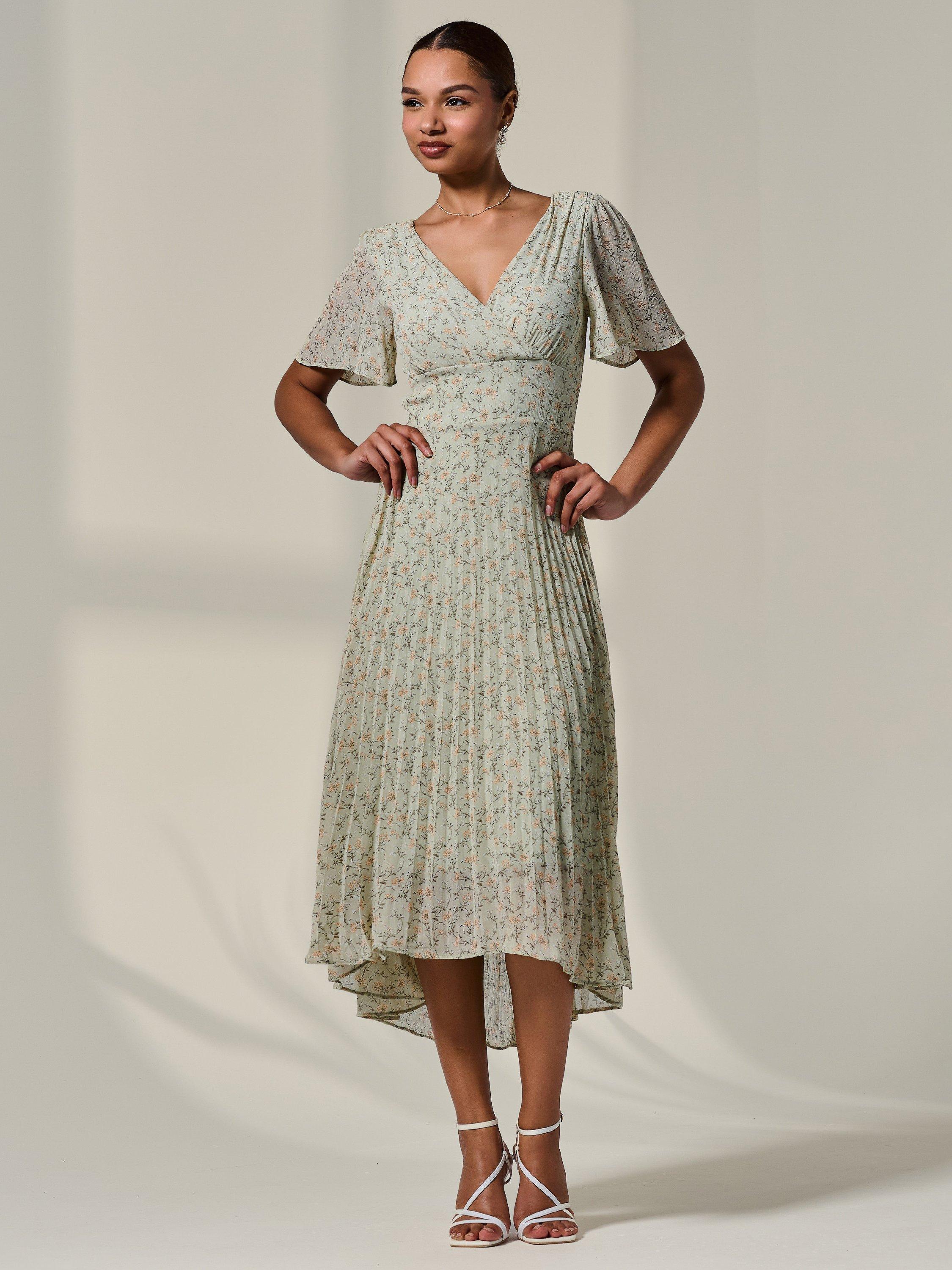 Product image 6 of 7, which shows Jolie Moi Dip Hem Maxi Dress, Green/Multi, 8