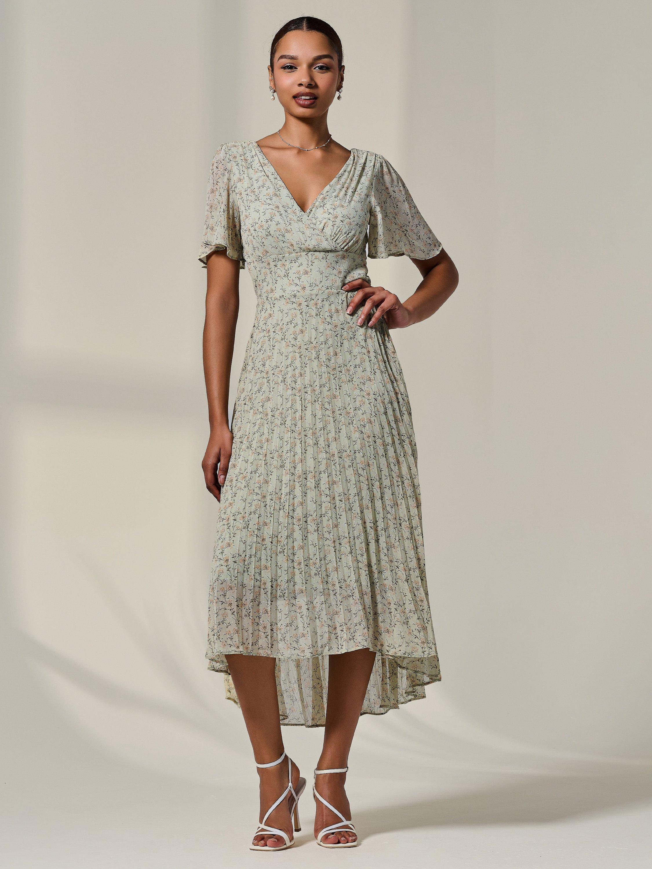 Product image 7 of 7, which shows Jolie Moi Dip Hem Maxi Dress, Green/Multi, 8