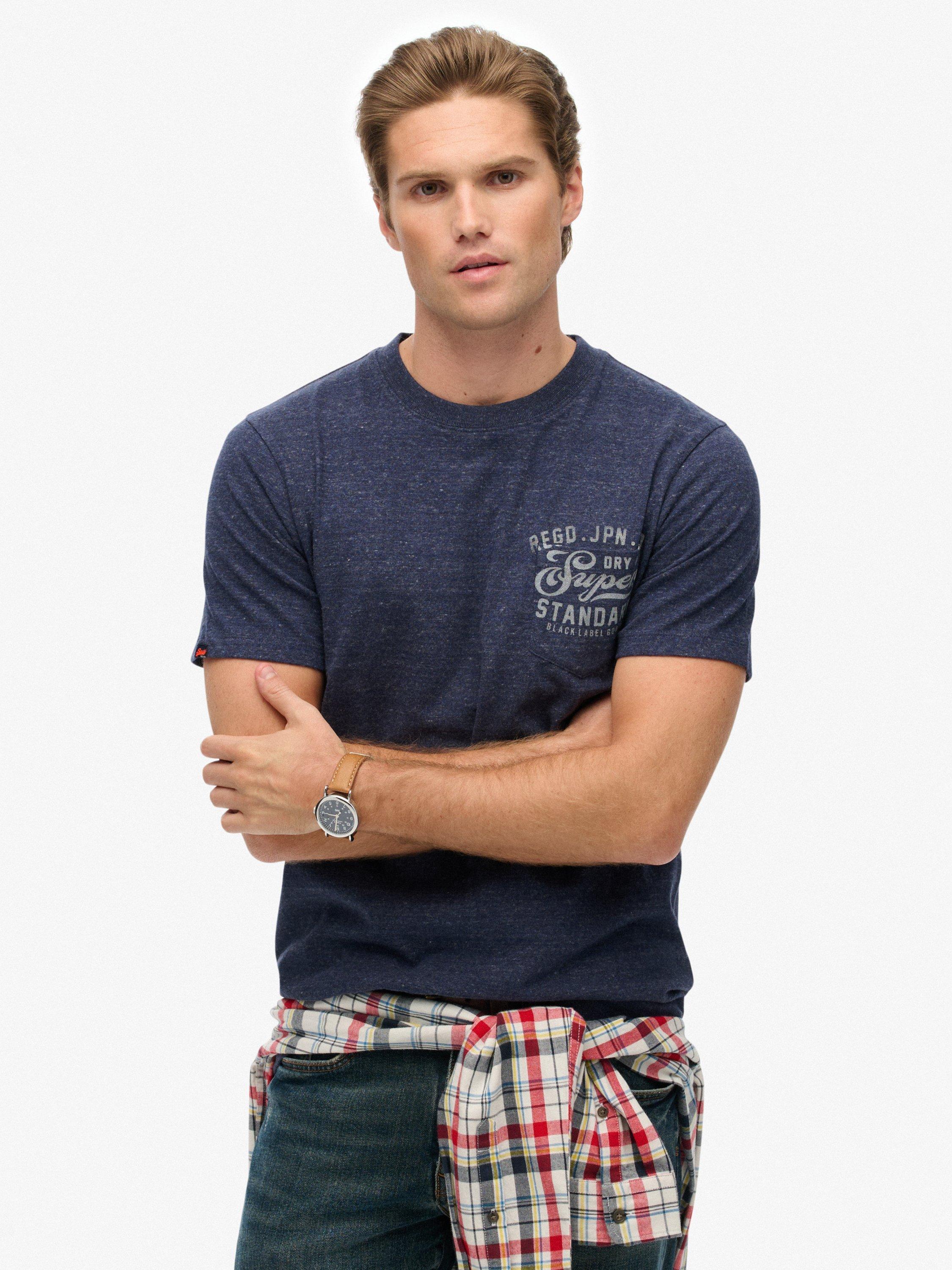 Product image 1 of 6, which shows Superdry Cotton Industrial Relaxed T-Shirt, Indigo Blue Marl, S