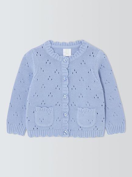 John Lewis Baby's Cotton Scallop Detail Cardigan, Blue, Blue
