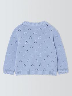 John Lewis Baby's Cotton Scallop Detail Cardigan, Blue - view 2, Blue