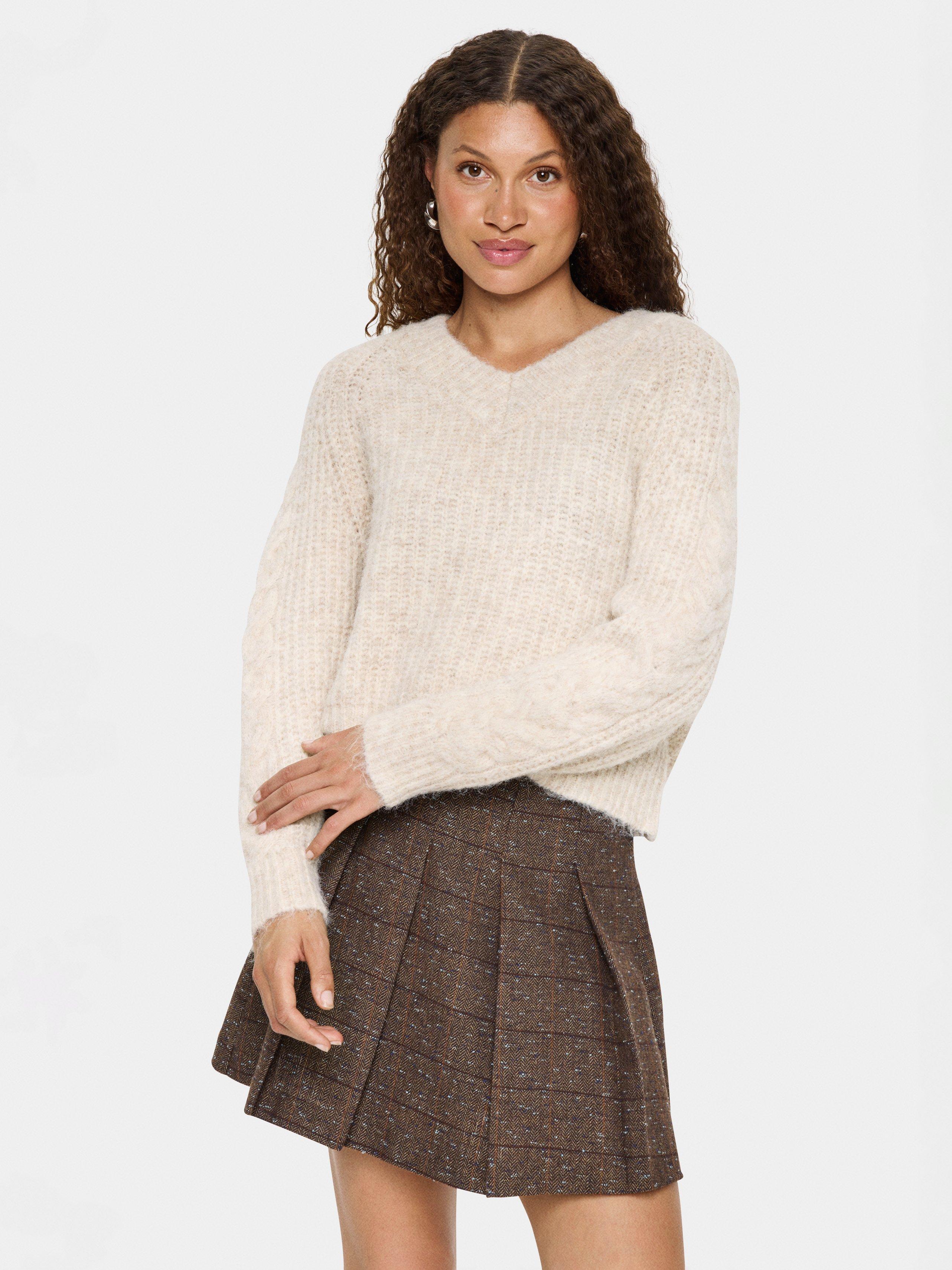 Product image 1 of 6, which shows Saint Tropez Manda V Neck Jumper, Beige, XS