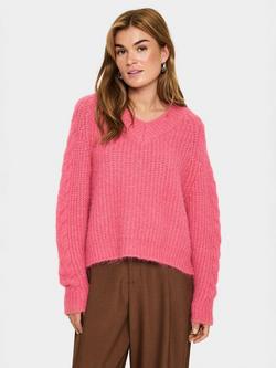 Saint Tropez Manda V-Neck Chunky Knit Jumper, Wild Rose