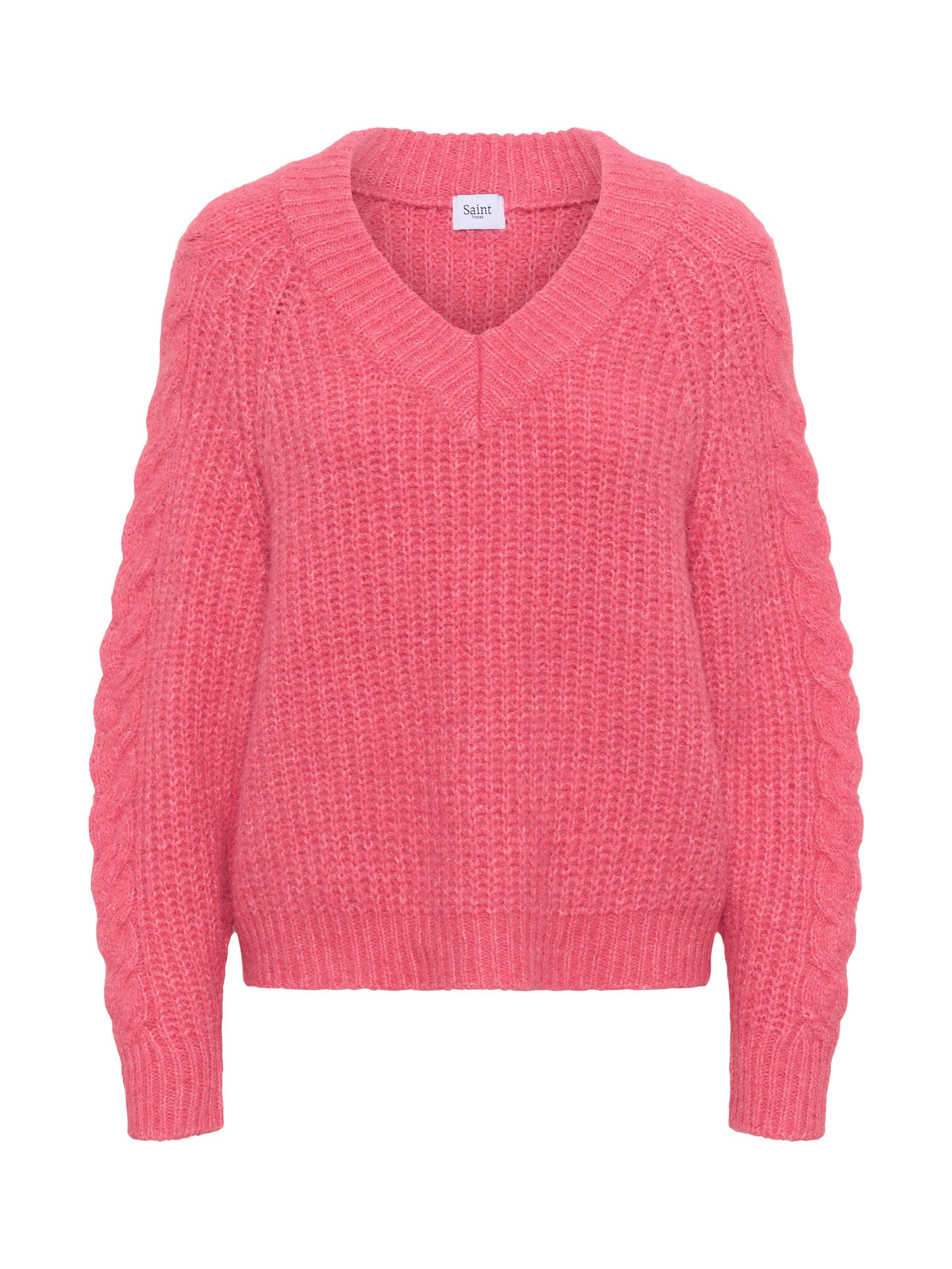 Product image 5 of 6, which shows Saint Tropez Manda V-Neck Chunky Knit Jumper, Wild Rose, XS