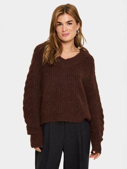 Saint Tropez Manda V-Neck Chunky Knit Jumper, Fondue Fudge