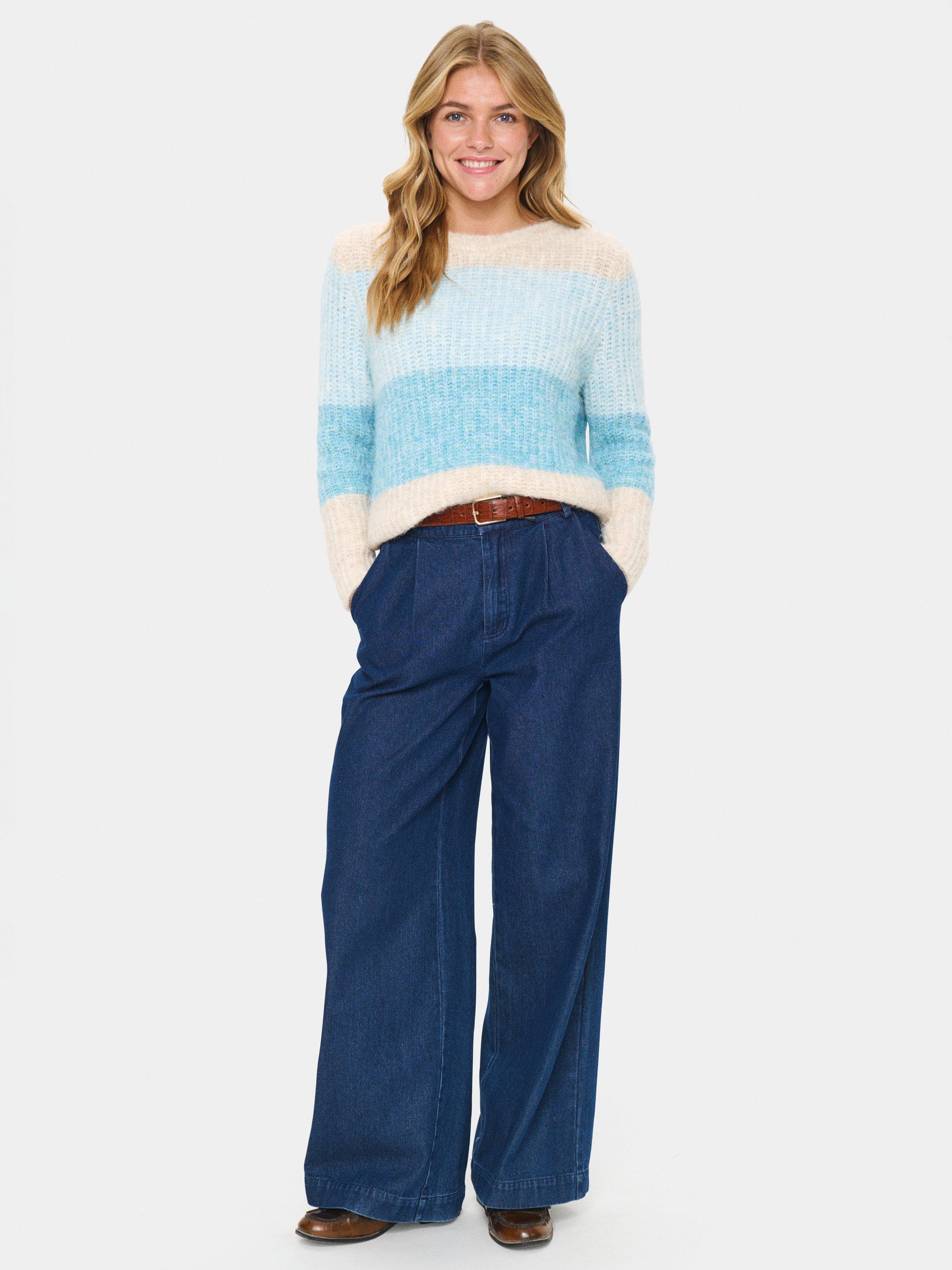 Product image 3 of 6, which shows Saint Tropez Mandy Stripe Jumper, Aqua Haze, XS