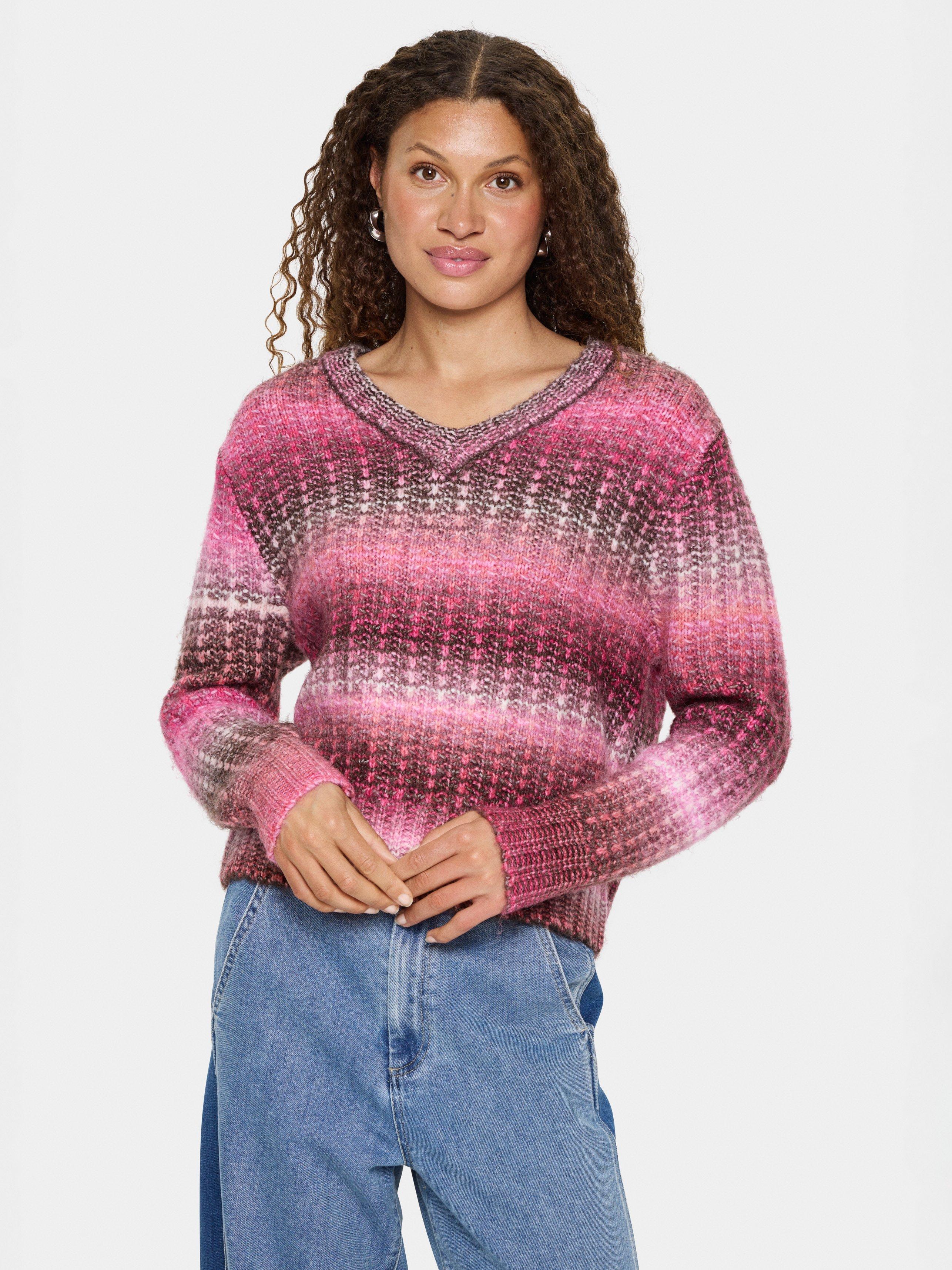 Product image 1 of 6, which shows Saint Tropez MirabelSZ V-Neck Pullover, Pink Peacock, XS