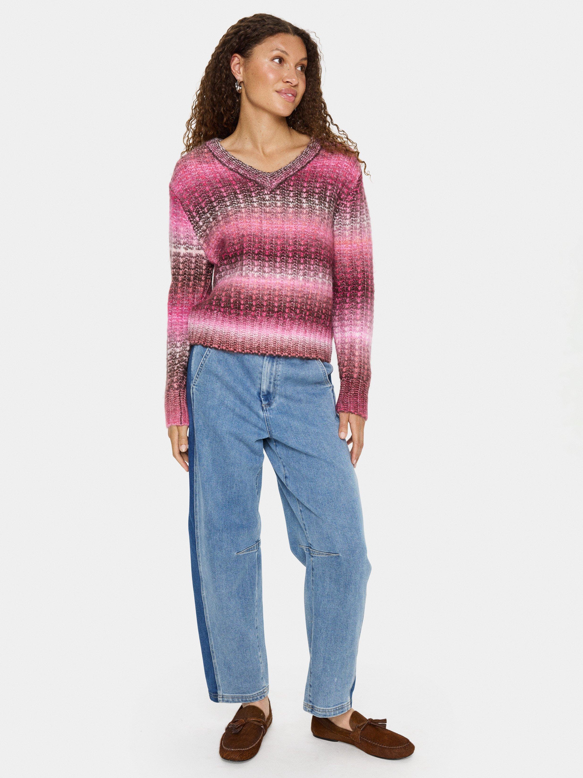 Product image 3 of 6, which shows Saint Tropez MirabelSZ V-Neck Pullover, Pink Peacock, XS