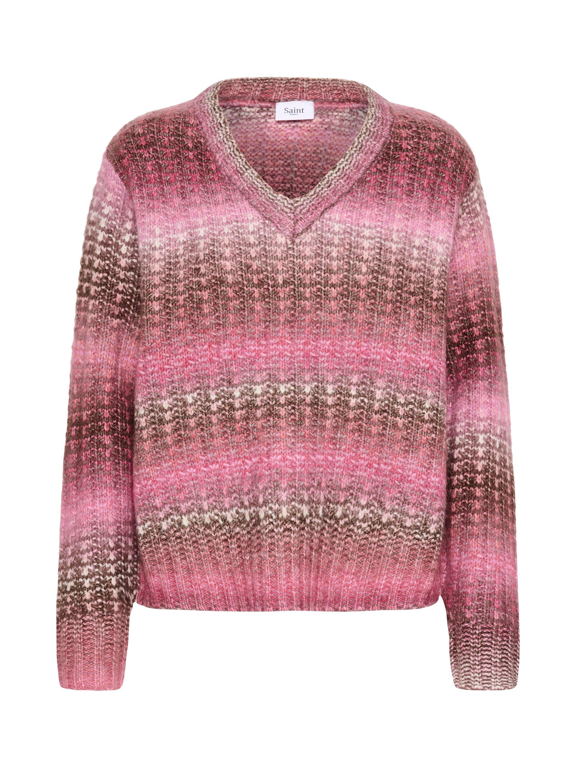 Product image 5 of 6, which shows Saint Tropez MirabelSZ V-Neck Pullover, Pink Peacock, XS