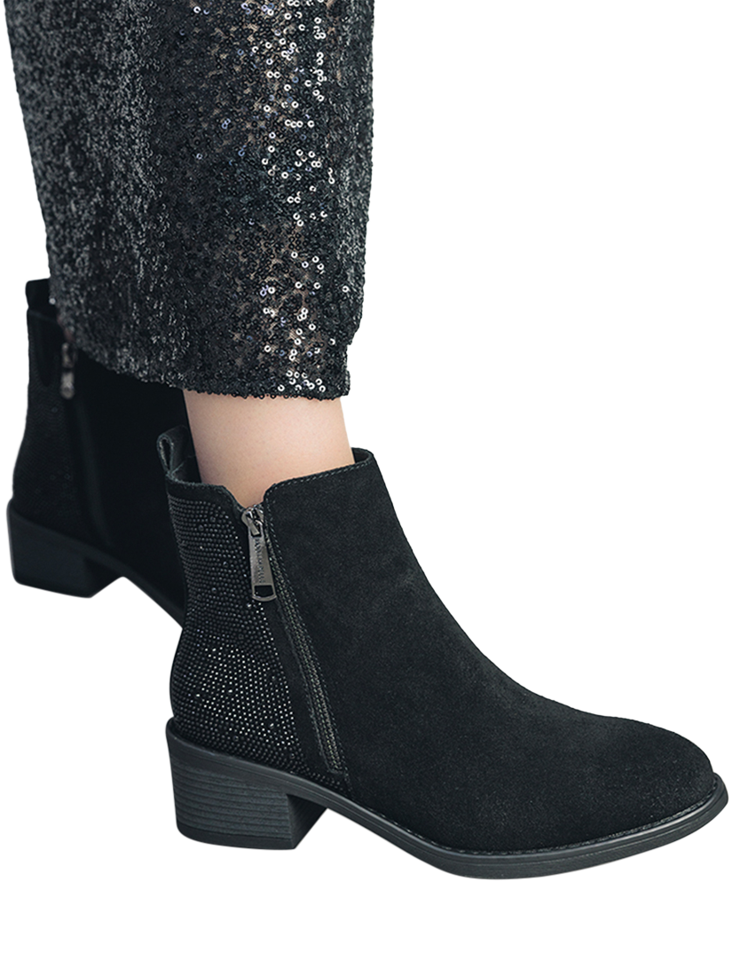 Product image 2 of 5, which shows Moda in Pelle Oriane Suede Embellished Ankle Boots, Black, 3