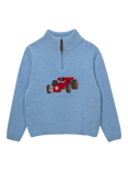 Trotters Kids' Charles Wool Blend Half Zip Jumper, Blue Marl