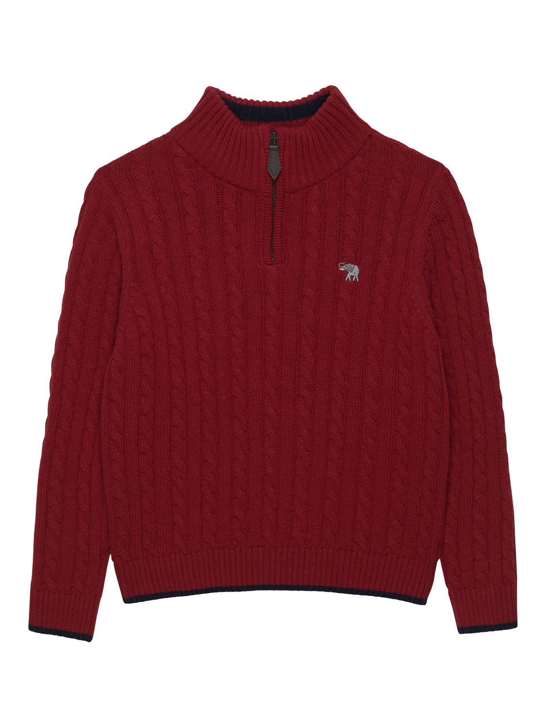 Product image 1 of 2, which shows Trotters Kids' Cashmere Blend Half Zip Jumper, Red, 2-3 years