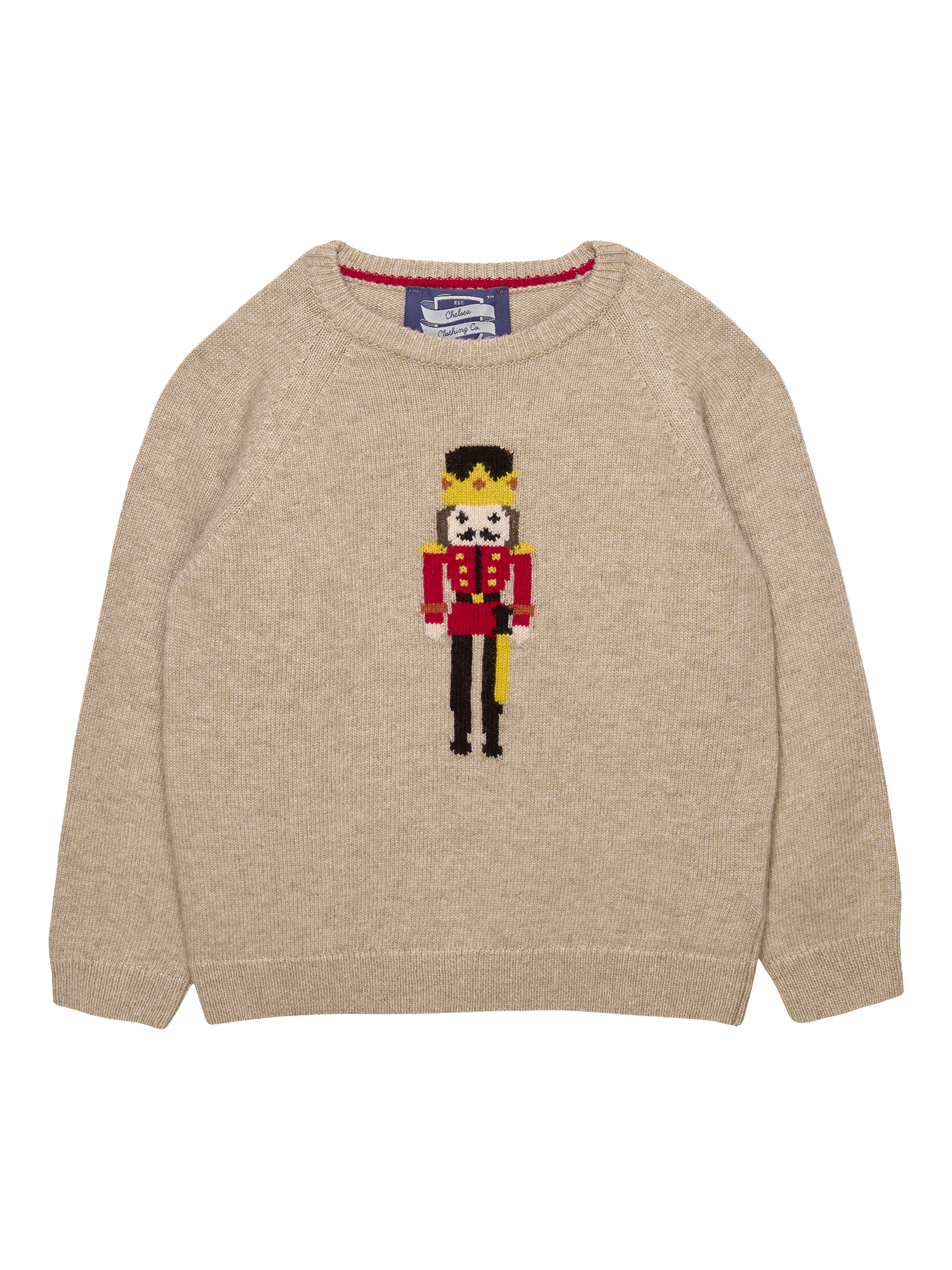 Product image 1 of 2, which shows Trotters Kids' Cashmere Blend Nutcracker Jumper, Oatmeal, 2-3 years