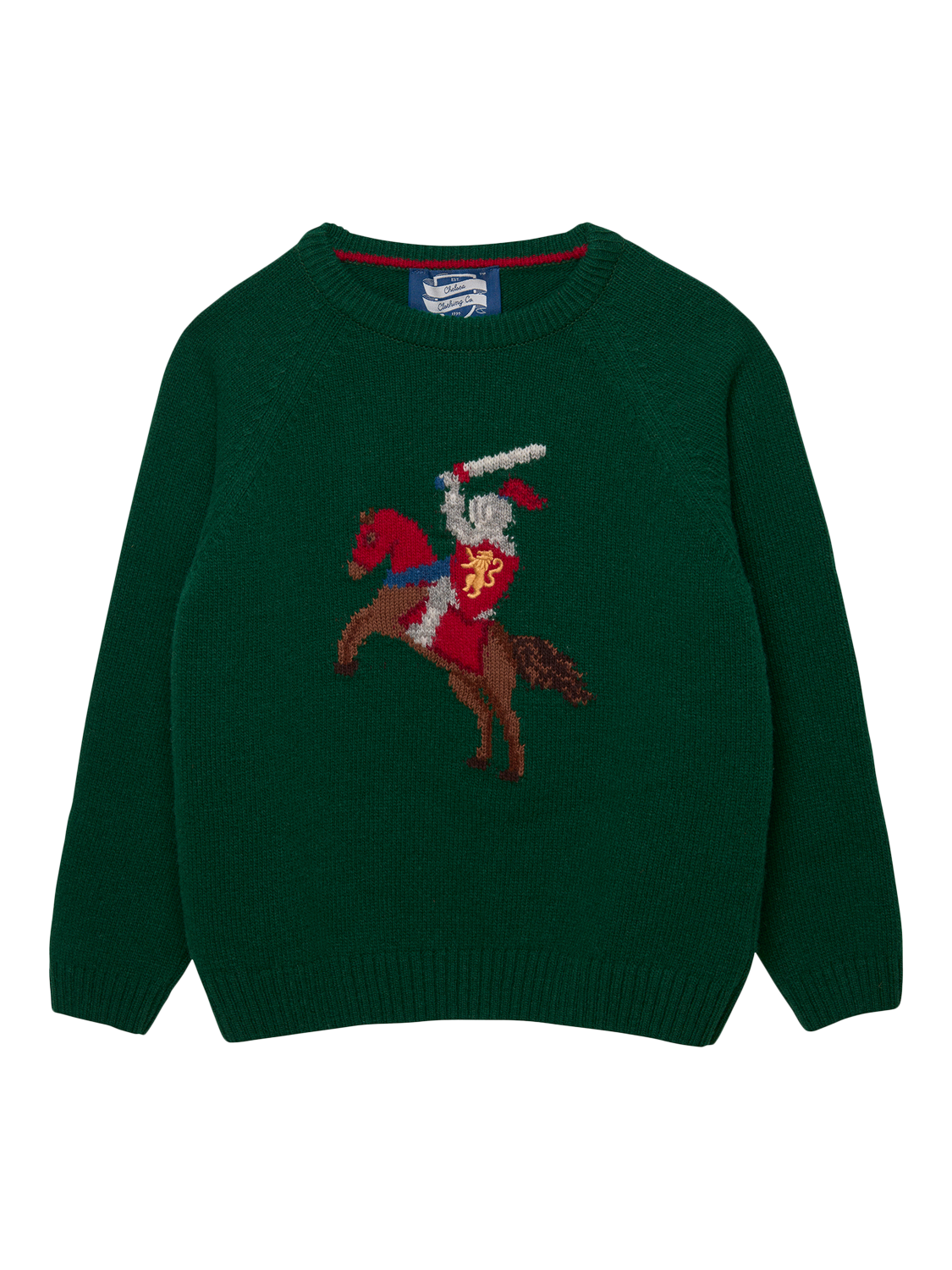 Product image 1 of 2, which shows Trotters Kids' Lancelot Wool Blend Jumper, Green, 2-3 years