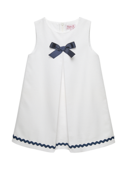 Trotters Kids' Mia Pique Dress, White/Navy, White/Navy
