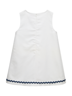 Trotters Kids' Mia Pique Dress, White/Navy - view 2, White/Navy