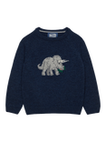 Trotters Kids' Triceratops Jumper, Denim Blue Marl