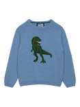 Trotters Kids' Wool Blend T-Rex Jumper, Blue Marl