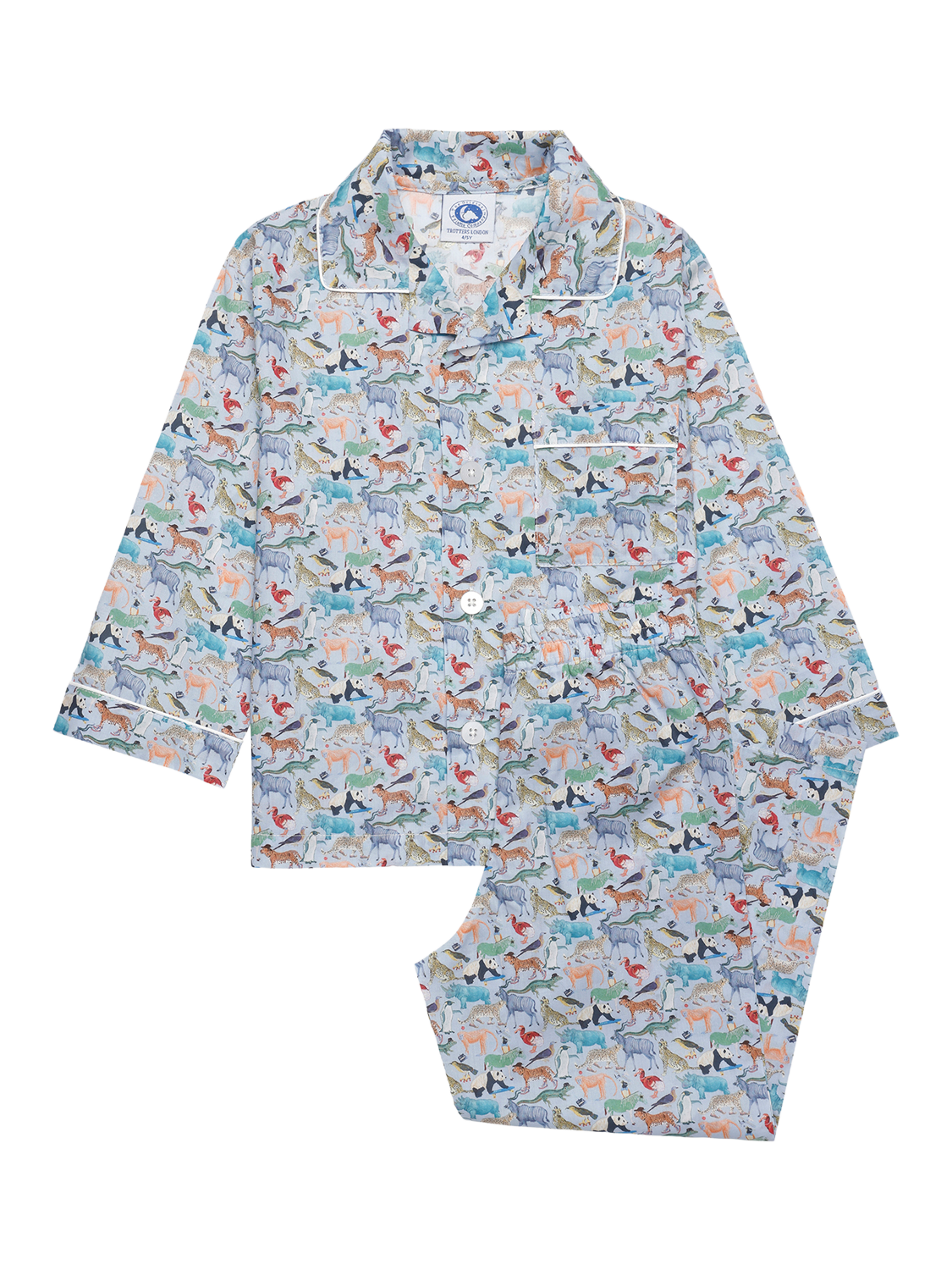 Product image 1 of 3, which shows Trotters Kids' Liberty Long Sleeved Pyjamas, Blue / Multi, 12-24 months