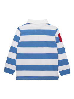 Trotters Kids' Nicholas Rugby Shirt, Denim Blue/White - view 2, Denim Blue/White