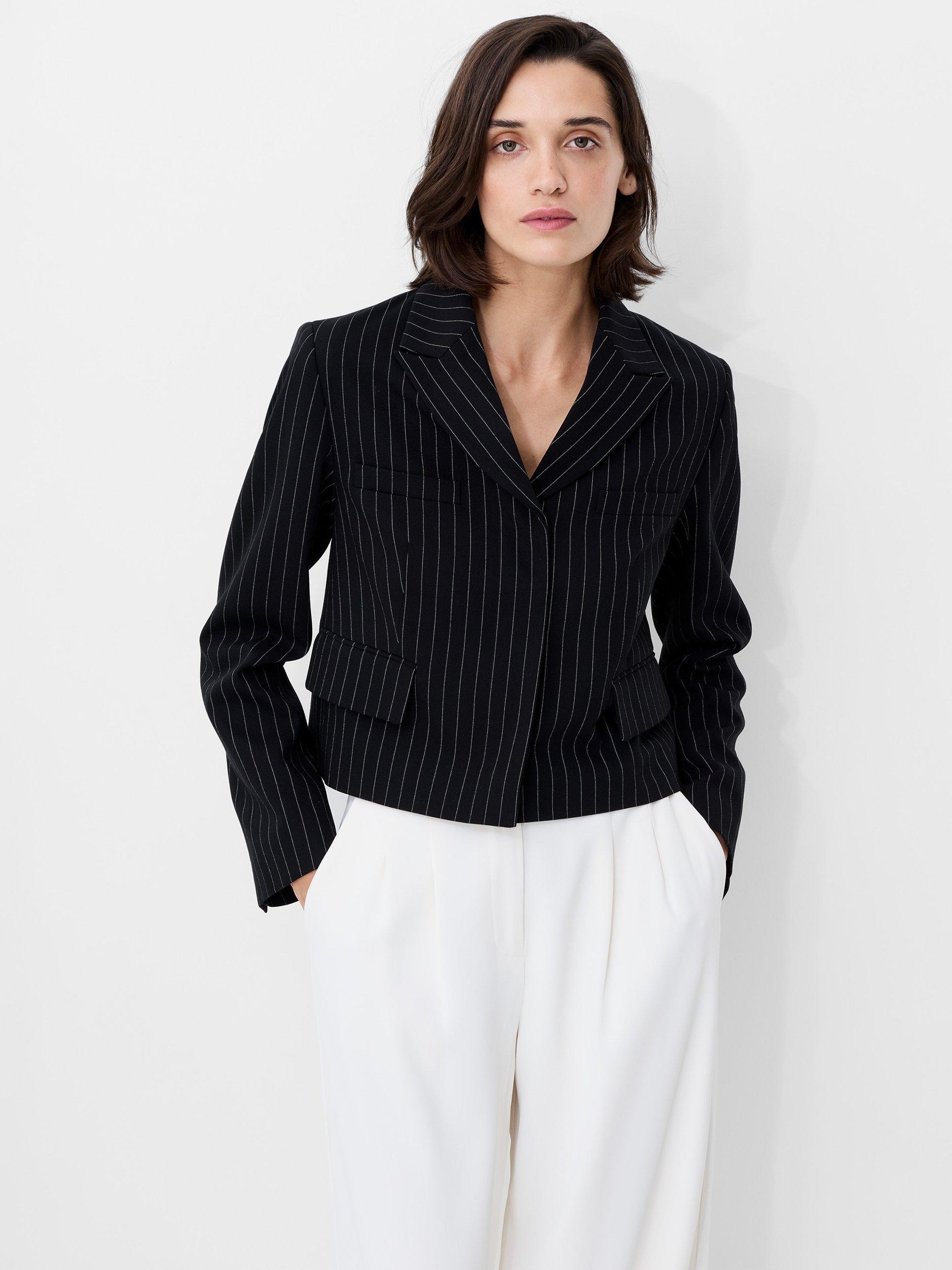 Product image 1 of 5, which shows French Connection Morgan Pinstripe Cropped Blazer, Black/Multi, 12