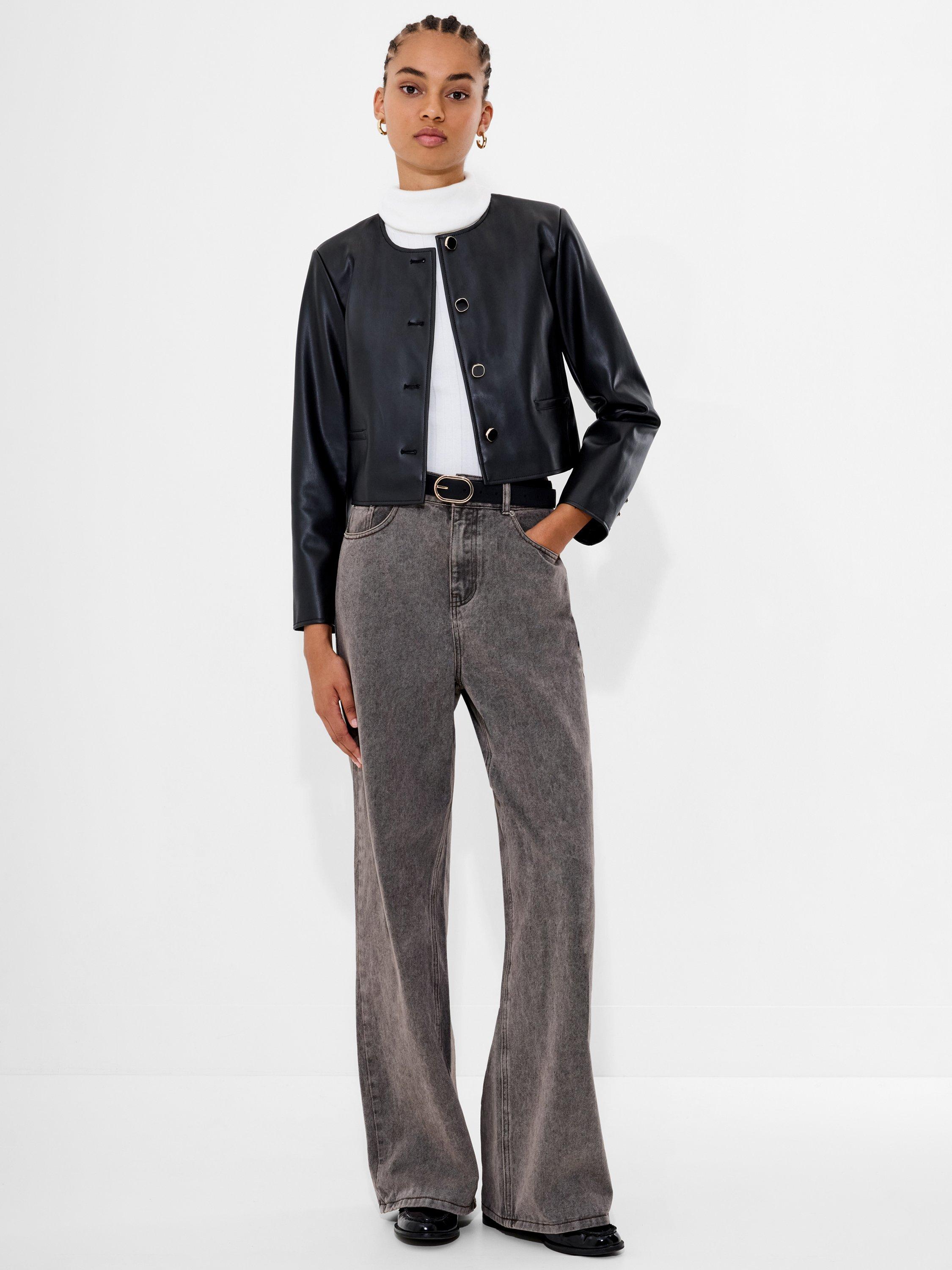 Product image 4 of 5, which shows French Connection Dessa Faux Leather Cropped Jacket, Black, 6