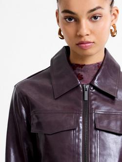 French Connection Kayleigh PU Bomber Jacket, Bordeaux Red - view 2, Bordeaux Red