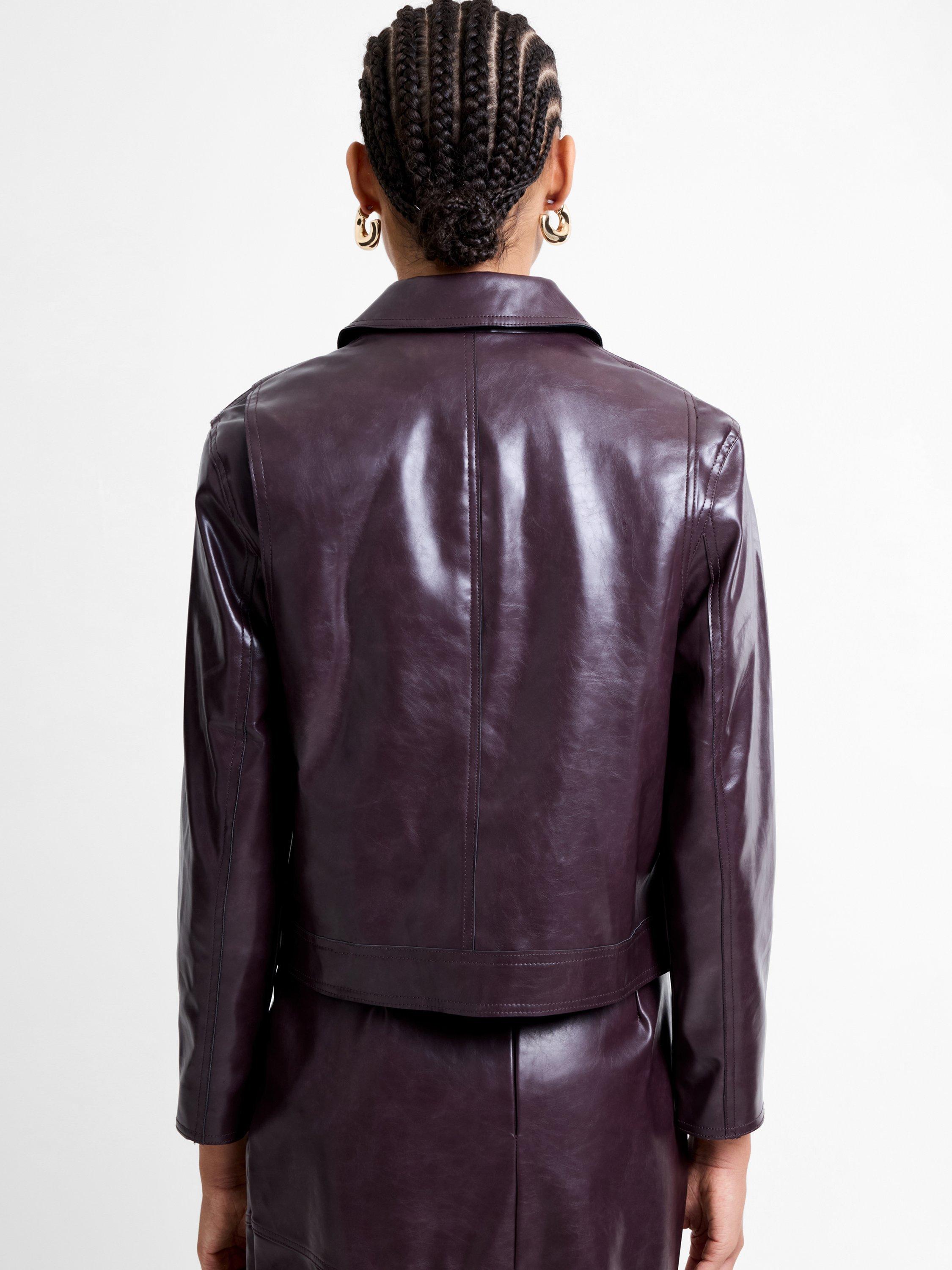 Product image 4 of 5, which shows French Connection Kayleigh PU Bomber Jacket, Bordeaux Red, XS