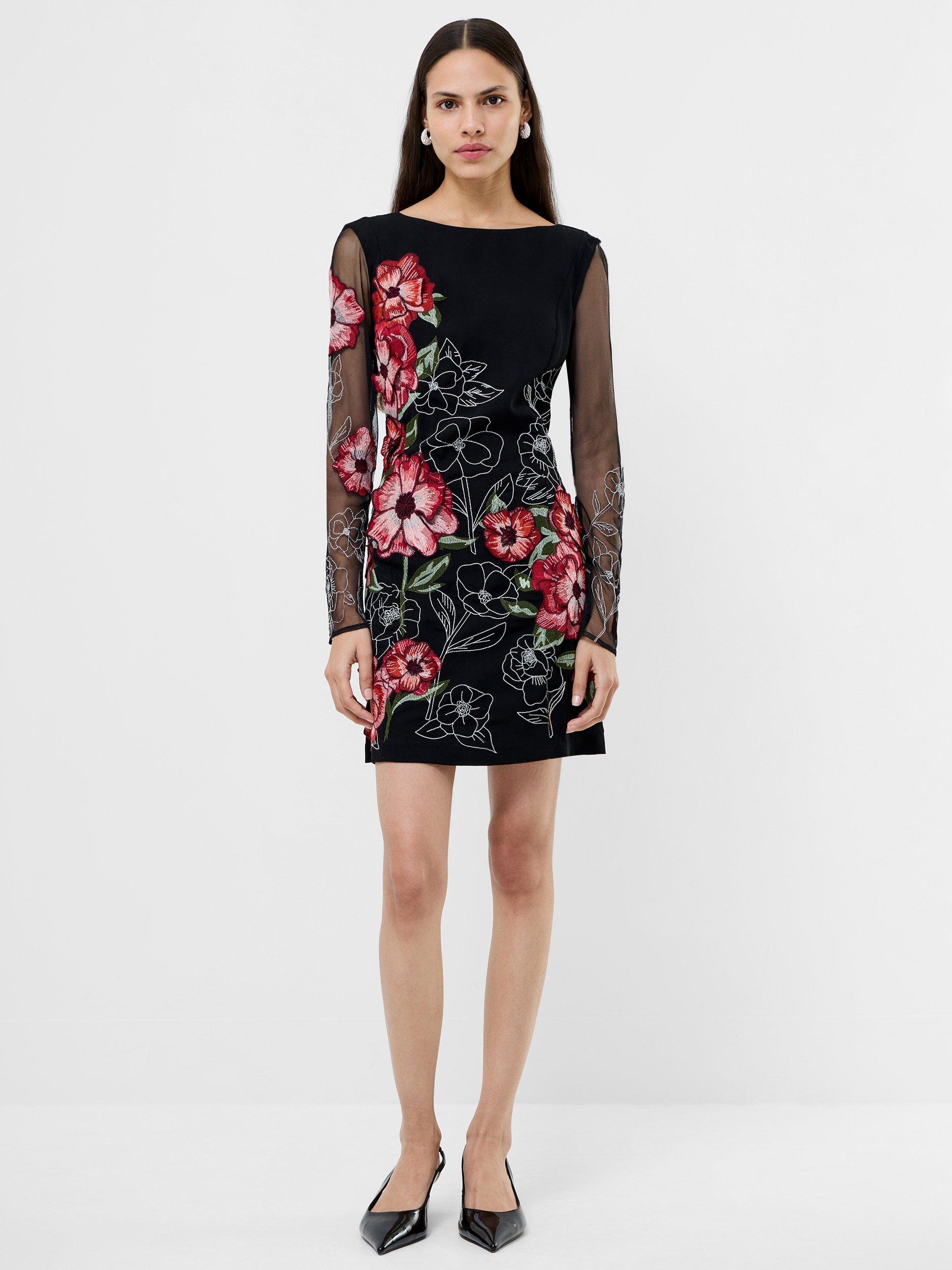 sachin and babi light blue dress French Connection Women's Black Emilia Embroidered Long-Sleeve Dress Size 2 main image 0