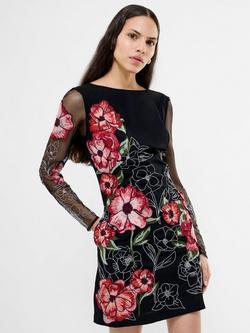 French Connection Astrida Crepe Embroidered Floral Mini Dress, Black/Multi - view 2, Black/Multi
