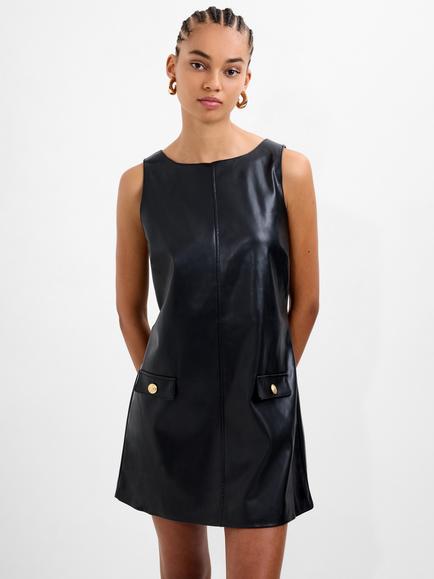French Connection Dessa Faux Leather Sleeveless Mini Dress, Black, Black