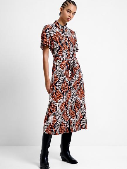 French Connection Felicity Lizzy Abstract Tie Waist Dress, Orange/Multi, Orange/Multi