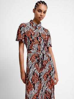 French Connection Felicity Lizzy Abstract Tie Waist Dress, Orange/Multi - view 2, Orange/Multi