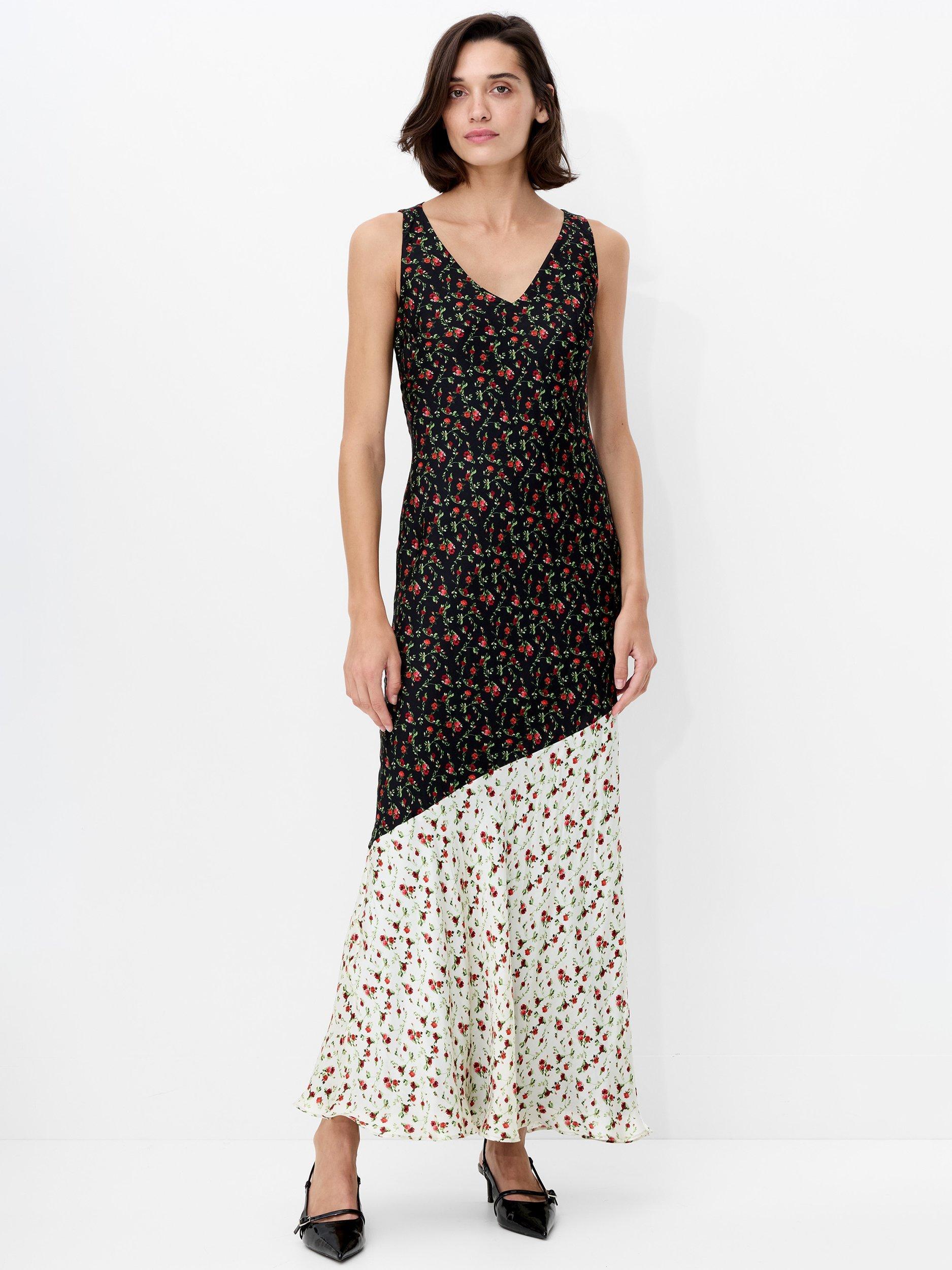 French Connection Julia Colour Block Ditsy Floral Dress, Black/Multi