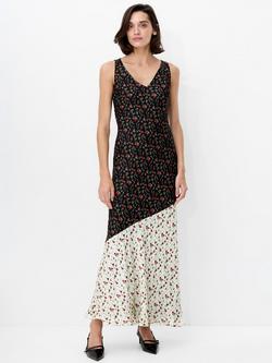 French Connection Julia Colour Block Ditsy Floral Dress, Black/Multi, Black/Multi