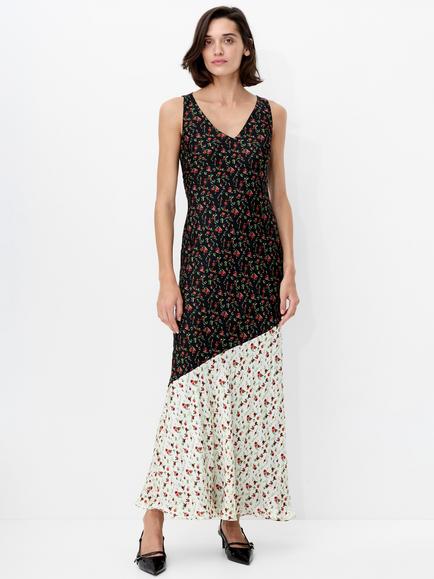 French Connection Julia Colour Block Ditsy Floral Dress, Black/Multi, Black/Multi