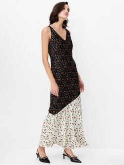 French Connection Julia Colour Block Ditsy Floral Dress, Black/Multi - view 2, Black/Multi