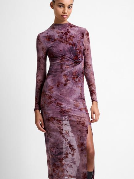 French Connection Kenny Floral Devore Mesh Long Sleeve Dress, Multi - view 2, Multi