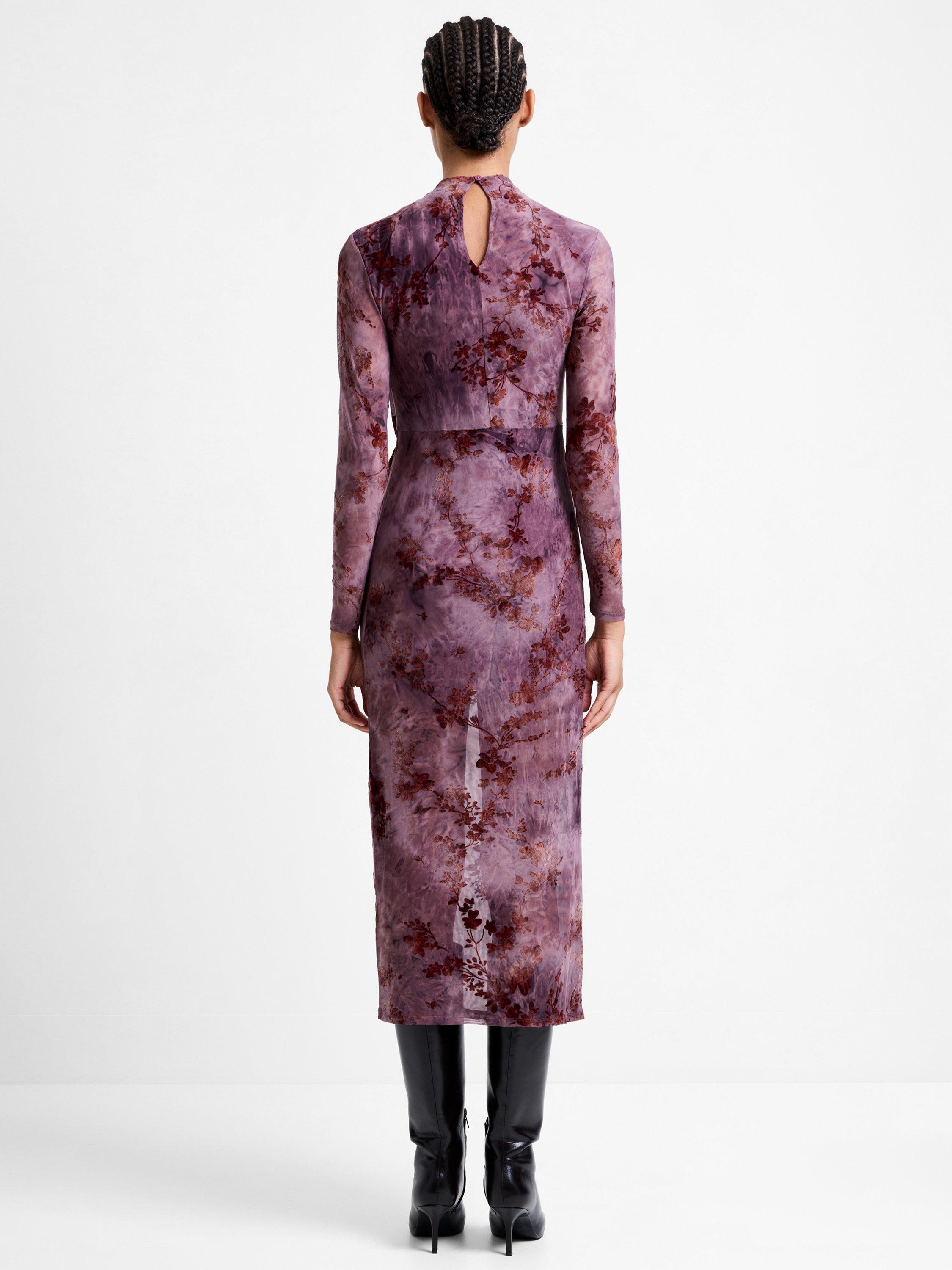 Product image 5 of 6, which shows French Connection Kenny Floral Devore Mesh Long Sleeve Dress, Multi, XS