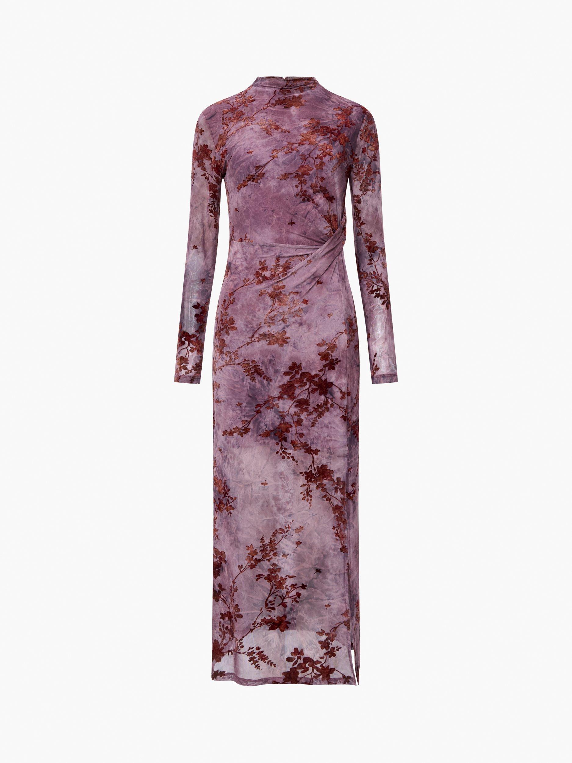 Product image 6 of 6, which shows French Connection Kenny Floral Devore Mesh Long Sleeve Dress, Multi, XS